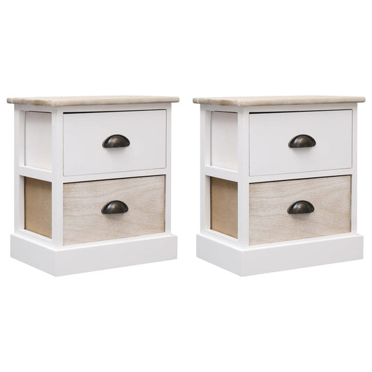 Nightstands 2 pcs White and Natural 38x28x45 cm Paulownia Wood - OLBRIT