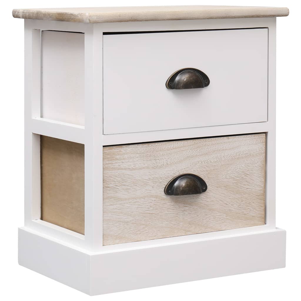 Nightstands 2 pcs White and Natural 38x28x45 cm Paulownia Wood - OLBRIT