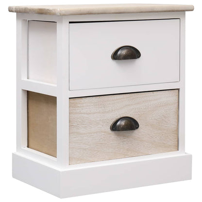 Nightstands 2 pcs White and Natural 38x28x45 cm Paulownia Wood - OLBRIT