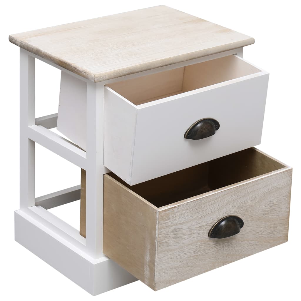 Nightstands 2 pcs White and Natural 38x28x45 cm Paulownia Wood - OLBRIT