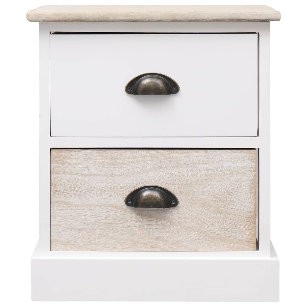 Nightstands 2 pcs White and Natural 38x28x45 cm Paulownia Wood - OLBRIT