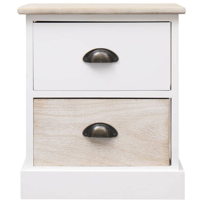 Nightstands 2 pcs White and Natural 38x28x45 cm Paulownia Wood - OLBRIT