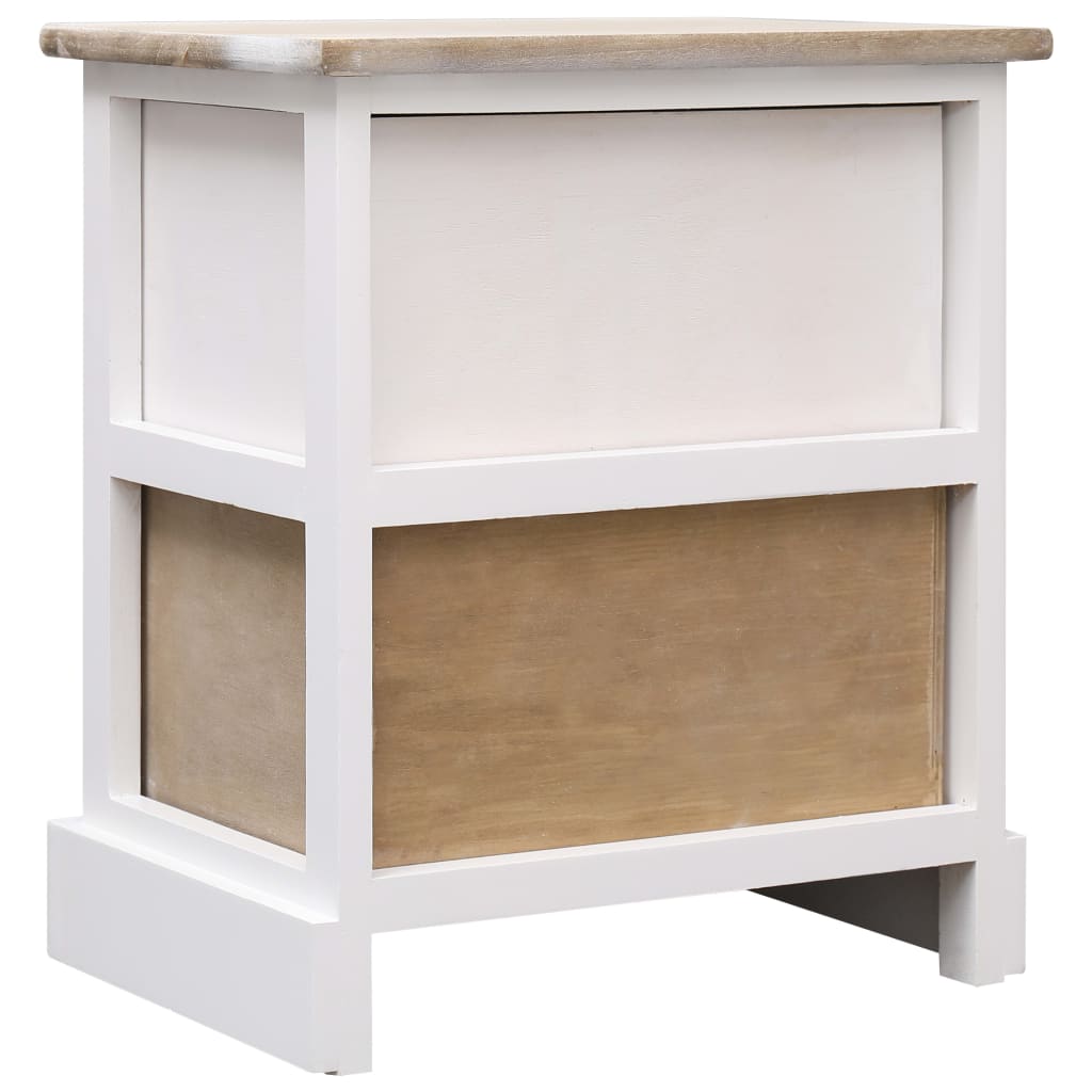 Nightstands 2 pcs White and Natural 38x28x45 cm Paulownia Wood - OLBRIT