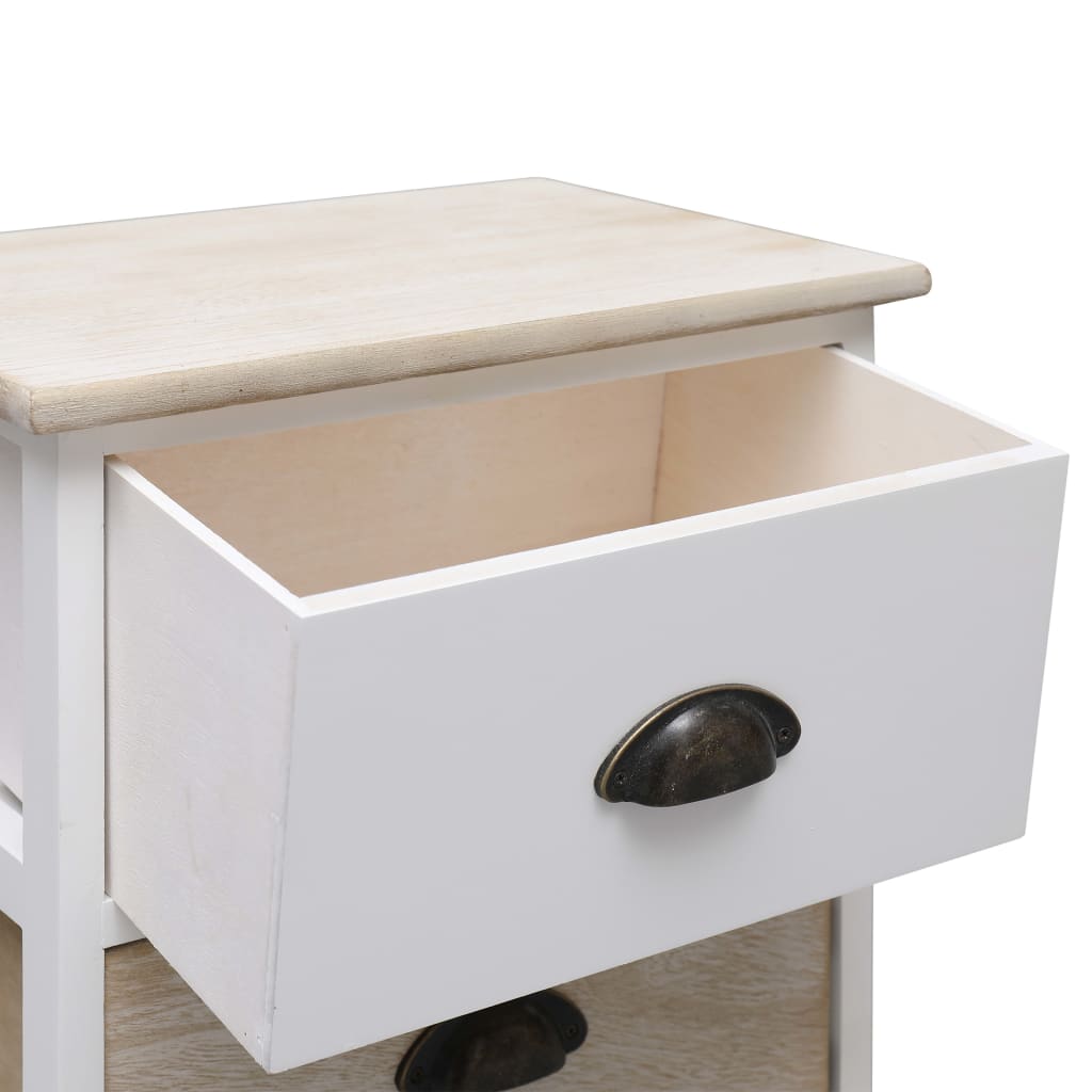 Nightstands 2 pcs White and Natural 38x28x45 cm Paulownia Wood - OLBRIT