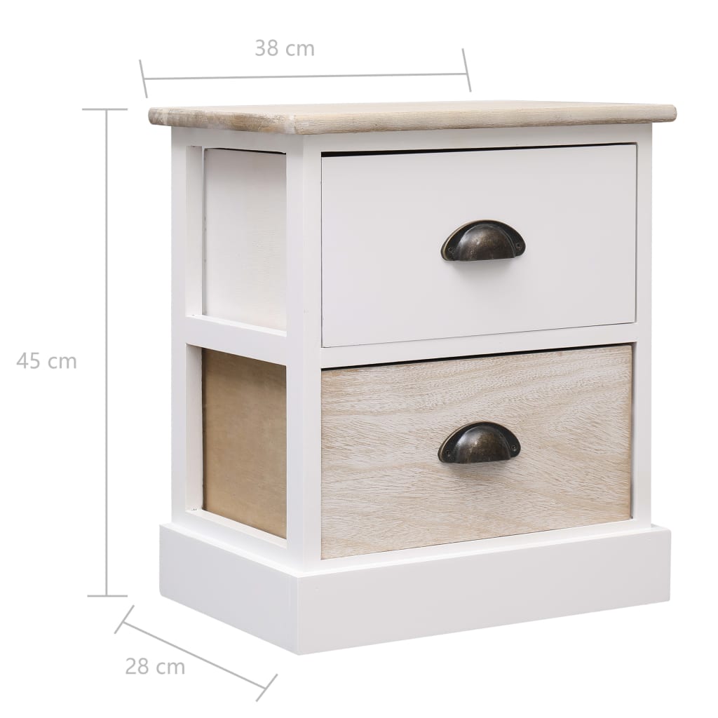 Nightstands 2 pcs White and Natural 38x28x45 cm Paulownia Wood - OLBRIT
