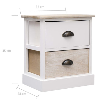 Nightstands 2 pcs White and Natural 38x28x45 cm Paulownia Wood - OLBRIT