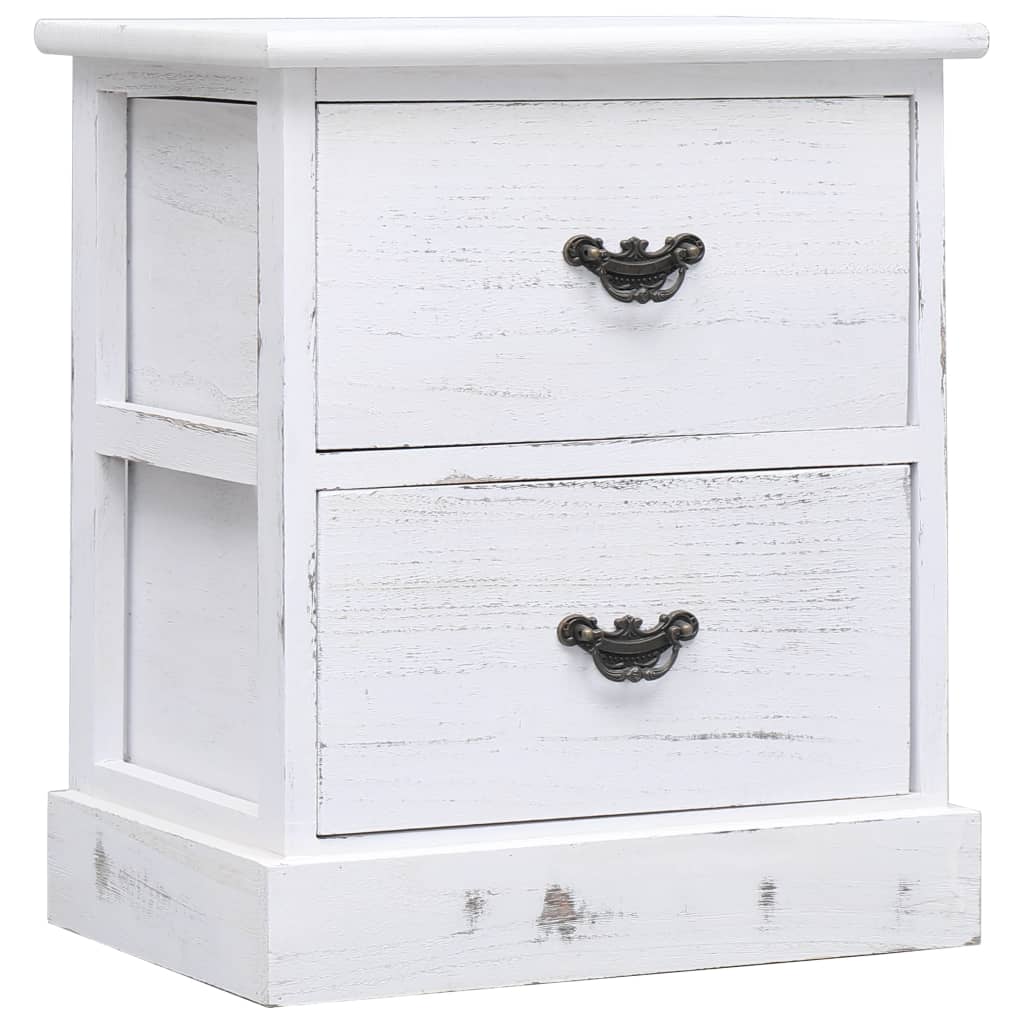 Bedside Cabinet White 38x28x45 cm Paulownia Wood - OLBRIT