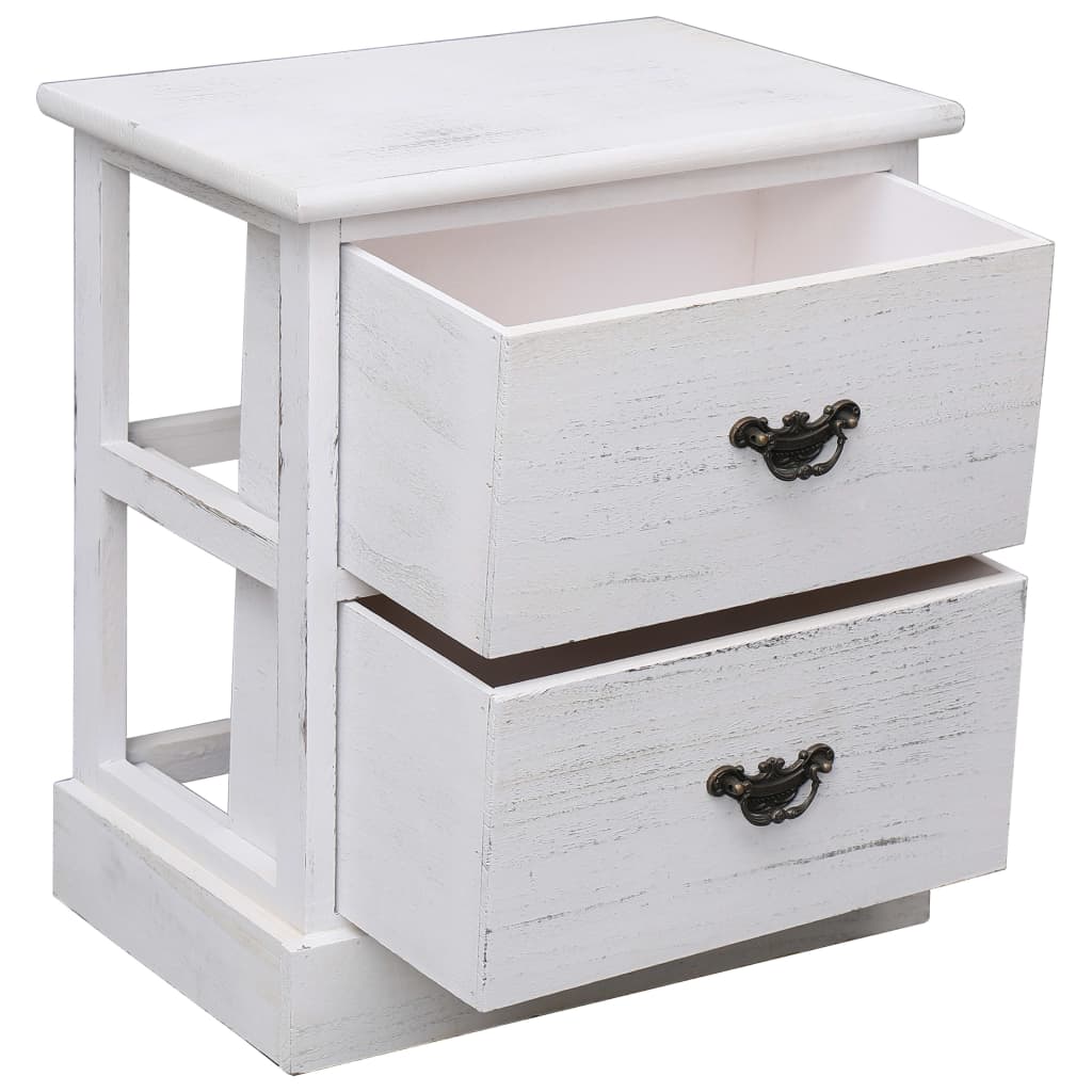 Bedside Cabinet White 38x28x45 cm Paulownia Wood - OLBRIT