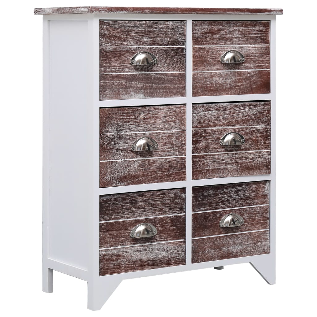 Side Cabinet with 6 Drawers Brown 60x30x75 cm Paulownia Wood - OLBRIT