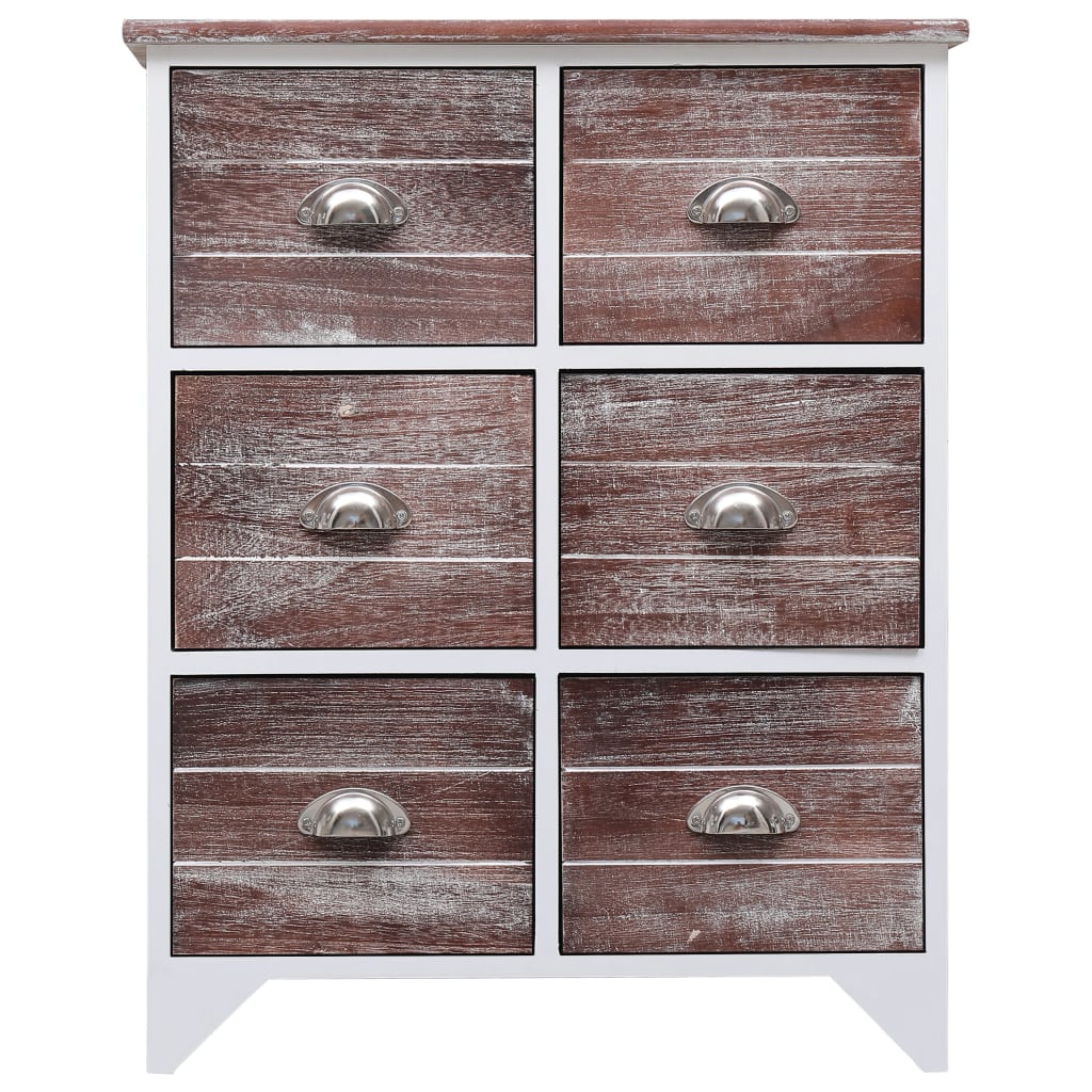 Side Cabinet with 6 Drawers Brown 60x30x75 cm Paulownia Wood - OLBRIT