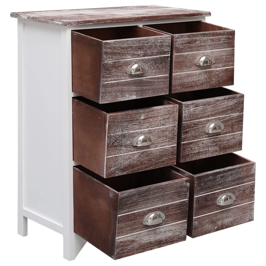 Side Cabinet with 6 Drawers Brown 60x30x75 cm Paulownia Wood - OLBRIT