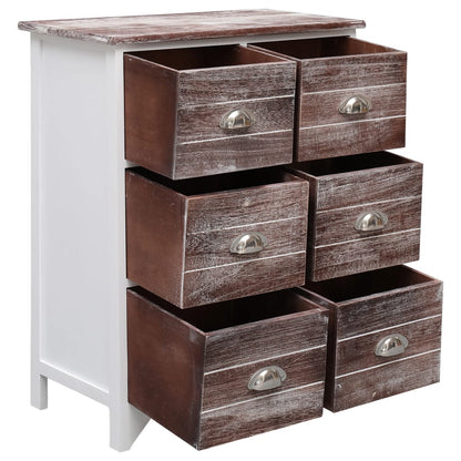 Side Cabinet with 6 Drawers Brown 60x30x75 cm Paulownia Wood - OLBRIT