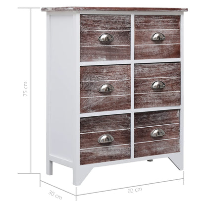 Side Cabinet with 6 Drawers Brown 60x30x75 cm Paulownia Wood - OLBRIT