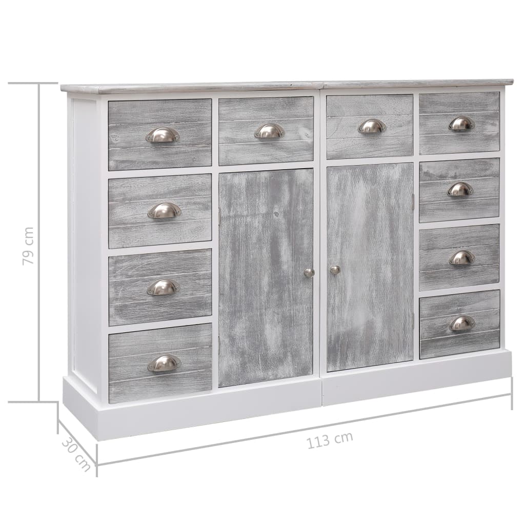 Sideboard with 10 Drawers Grey 113x30x79 cm Wood - OLBRIT