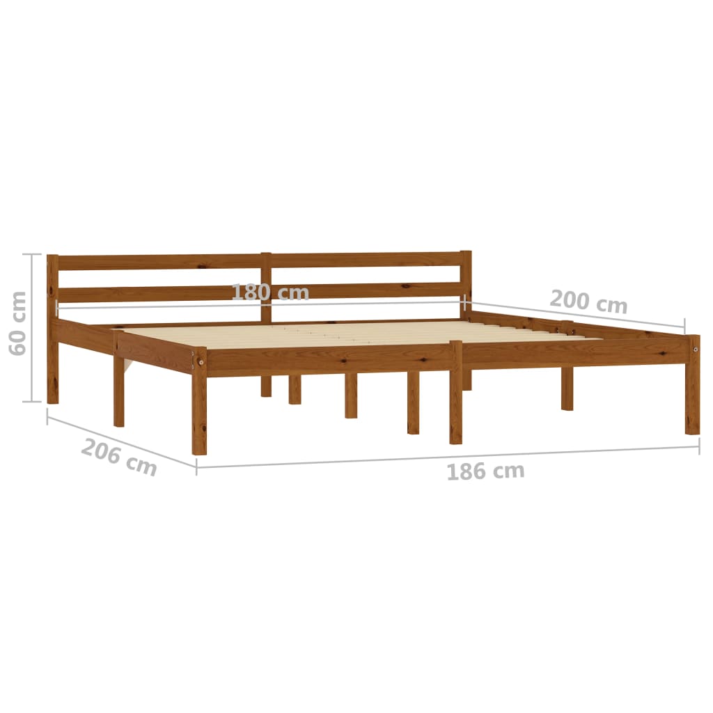 Bed Frame Honey Brown Solid Pine Wood 180x200 cm Super King - OLBRIT