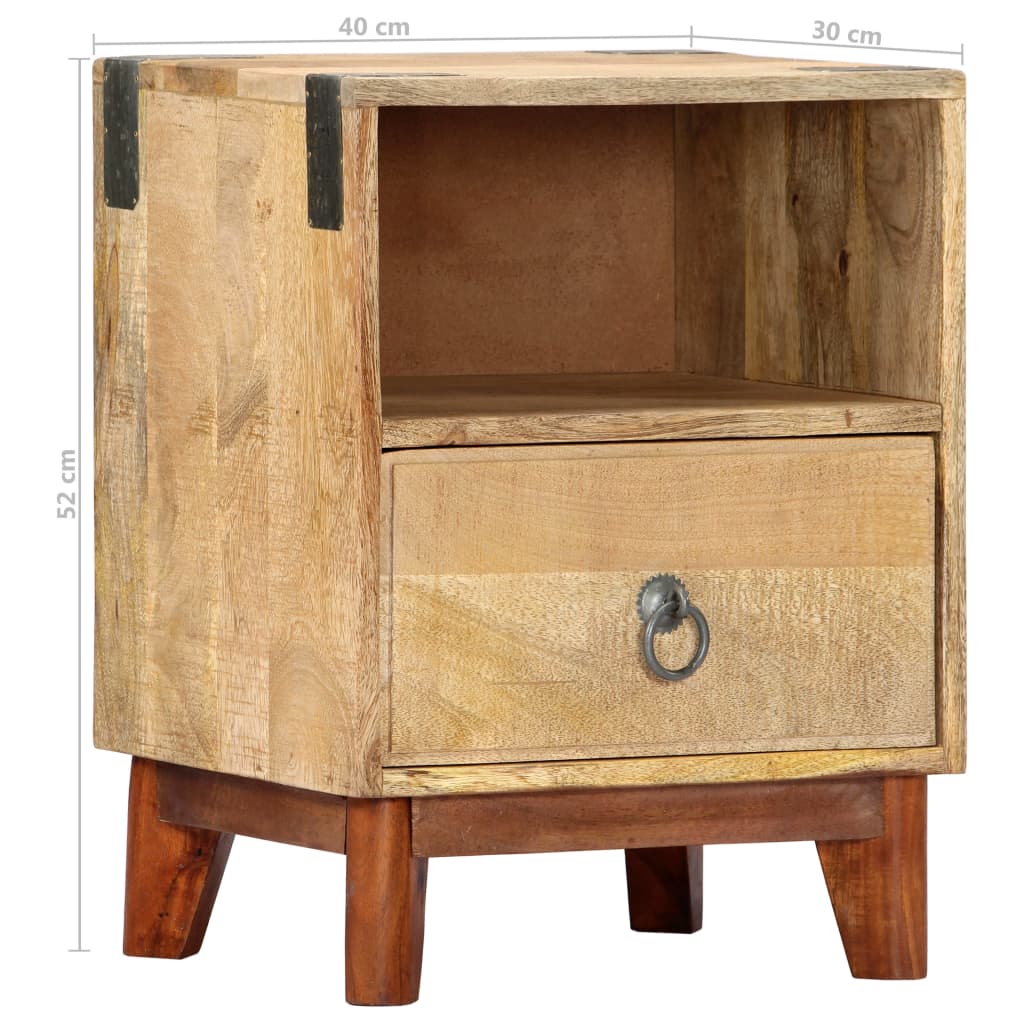 Bedside Cabinet 40x30x52 cm Solid Rough Mango Wood - OLBRIT