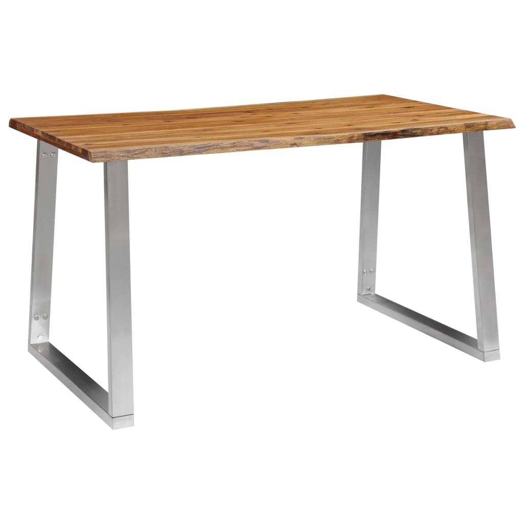 Dining Table 140x80x75 cm Solid Acacia Wood and Stainless Steel - OLBRIT
