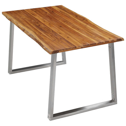 Dining Table 140x80x75 cm Solid Acacia Wood and Stainless Steel - OLBRIT