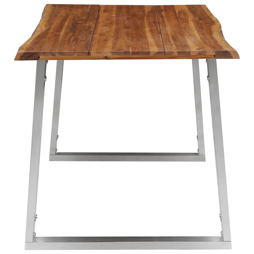 Dining Table 140x80x75 cm Solid Acacia Wood and Stainless Steel - OLBRIT