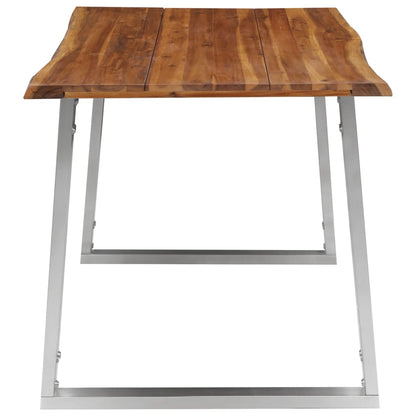 Dining Table 140x80x75 cm Solid Acacia Wood and Stainless Steel - OLBRIT
