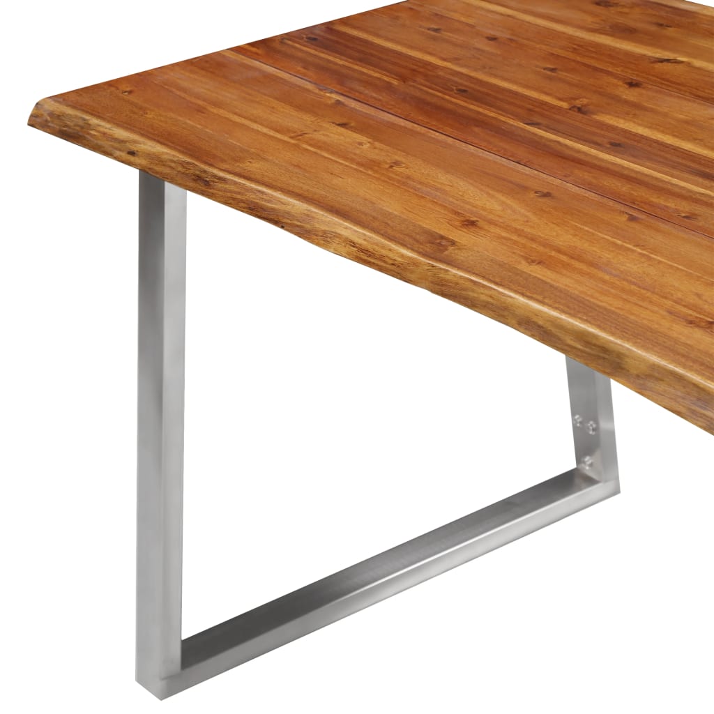 Dining Table 140x80x75 cm Solid Acacia Wood and Stainless Steel - OLBRIT
