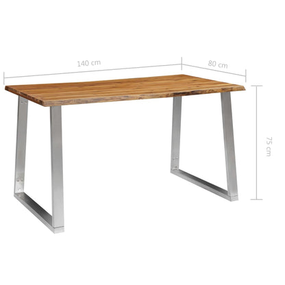 Dining Table 140x80x75 cm Solid Acacia Wood and Stainless Steel - OLBRIT