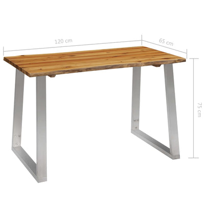 Dining Table 120x65x75 cm Solid Acacia Wood and Stainless Steel - OLBRIT
