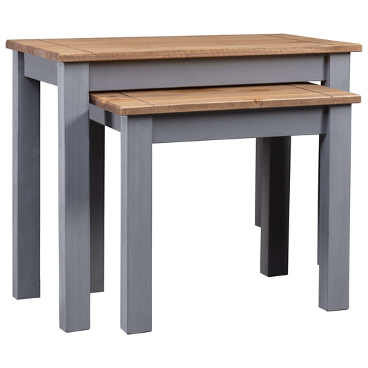 vidaXL Nesting Tables 2 pcs Grey Solid Pine Wood Panama Range - OLBRIT