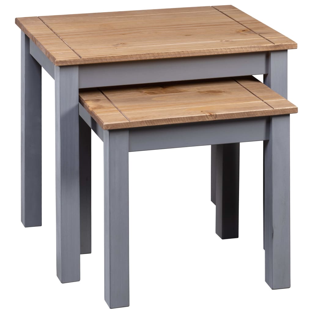 vidaXL Nesting Tables 2 pcs Grey Solid Pine Wood Panama Range - OLBRIT