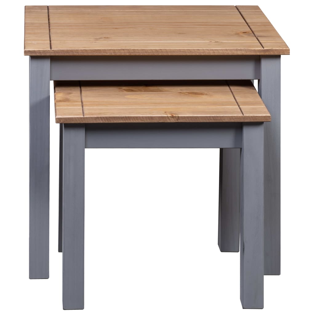 vidaXL Nesting Tables 2 pcs Grey Solid Pine Wood Panama Range - OLBRIT