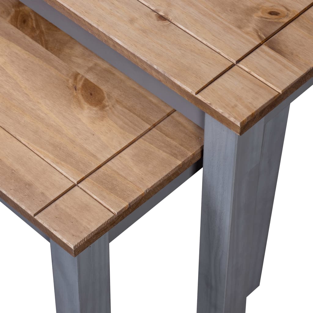 vidaXL Nesting Tables 2 pcs Grey Solid Pine Wood Panama Range - OLBRIT