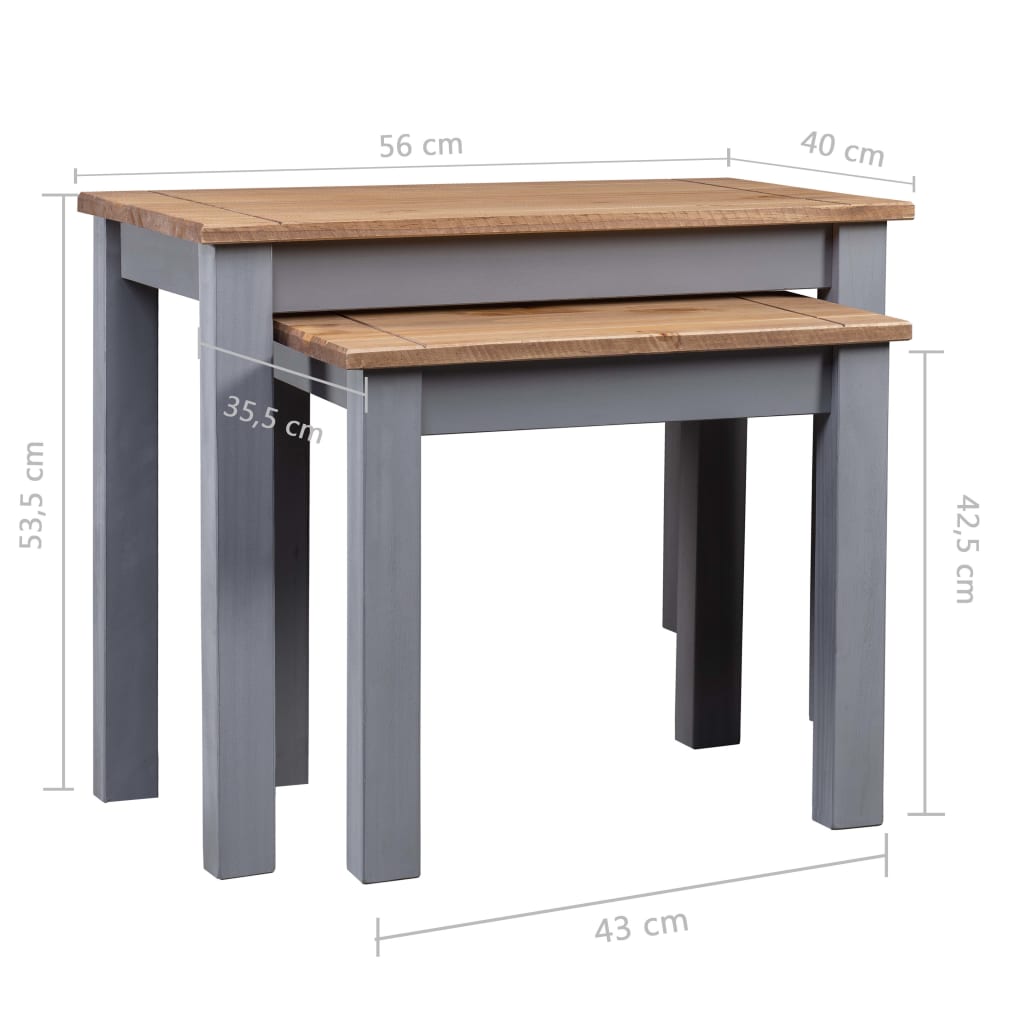 vidaXL Nesting Tables 2 pcs Grey Solid Pine Wood Panama Range - OLBRIT