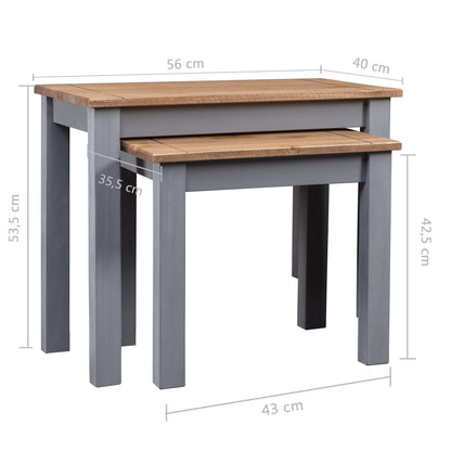 vidaXL Nesting Tables 2 pcs Grey Solid Pine Wood Panama Range - OLBRIT