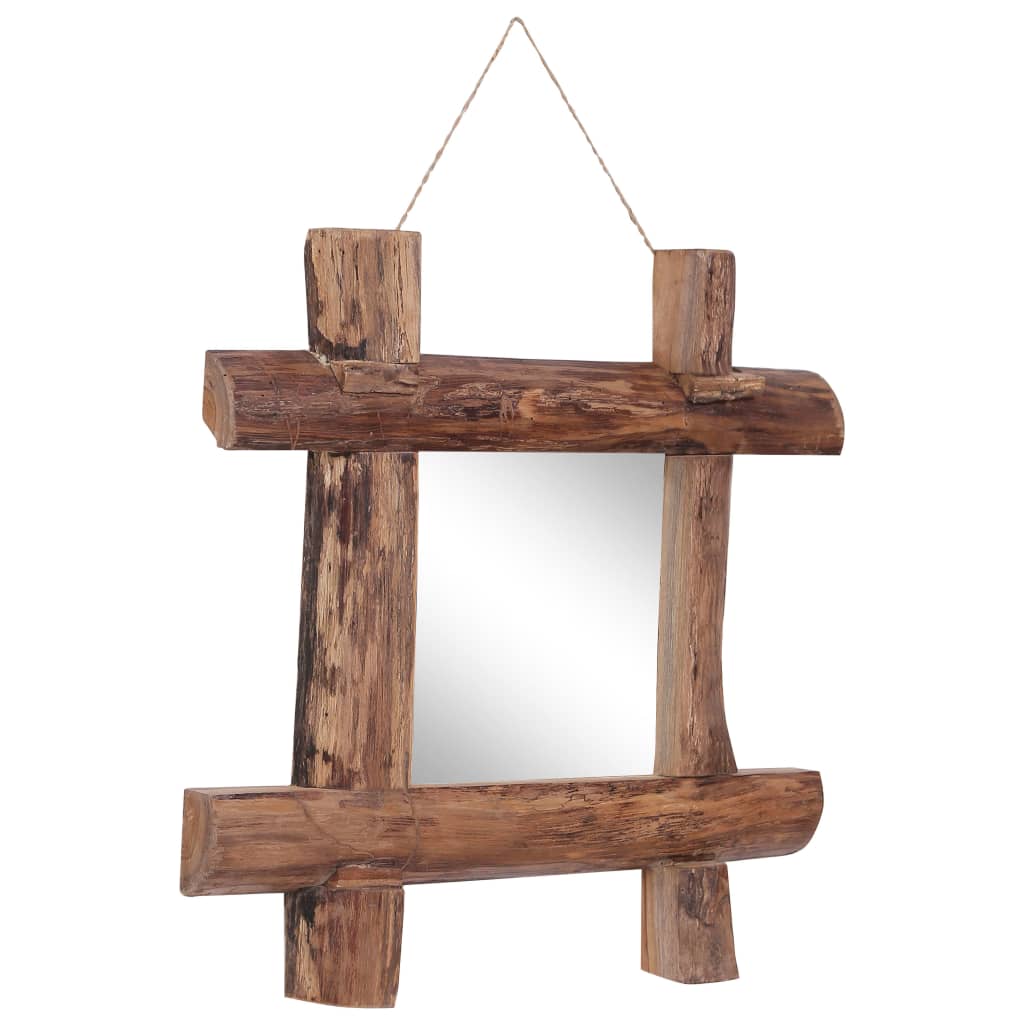 Log Mirror Natural 50x50 cm Solid Reclaimed Wood - OLBRIT