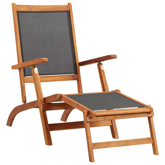 Outdoor Deck Chair Solid Acacia Wood and Textilene - OLBRIT