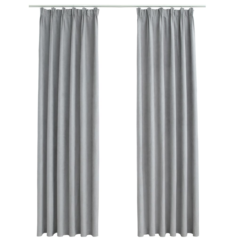 Blackout Curtains with Hooks 2 pcs Grey 140x175 cm - OLBRIT