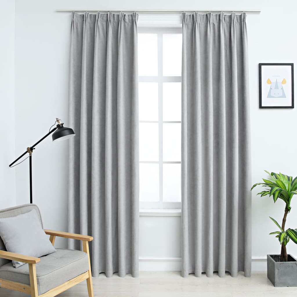 Blackout Curtains with Hooks 2 pcs Grey 140x175 cm - OLBRIT