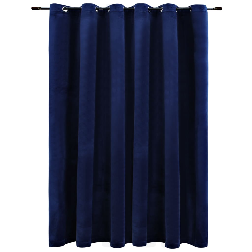 Blackout Curtain with Metal Rings Velvet Dark Blue 290x245 cm - OLBRIT