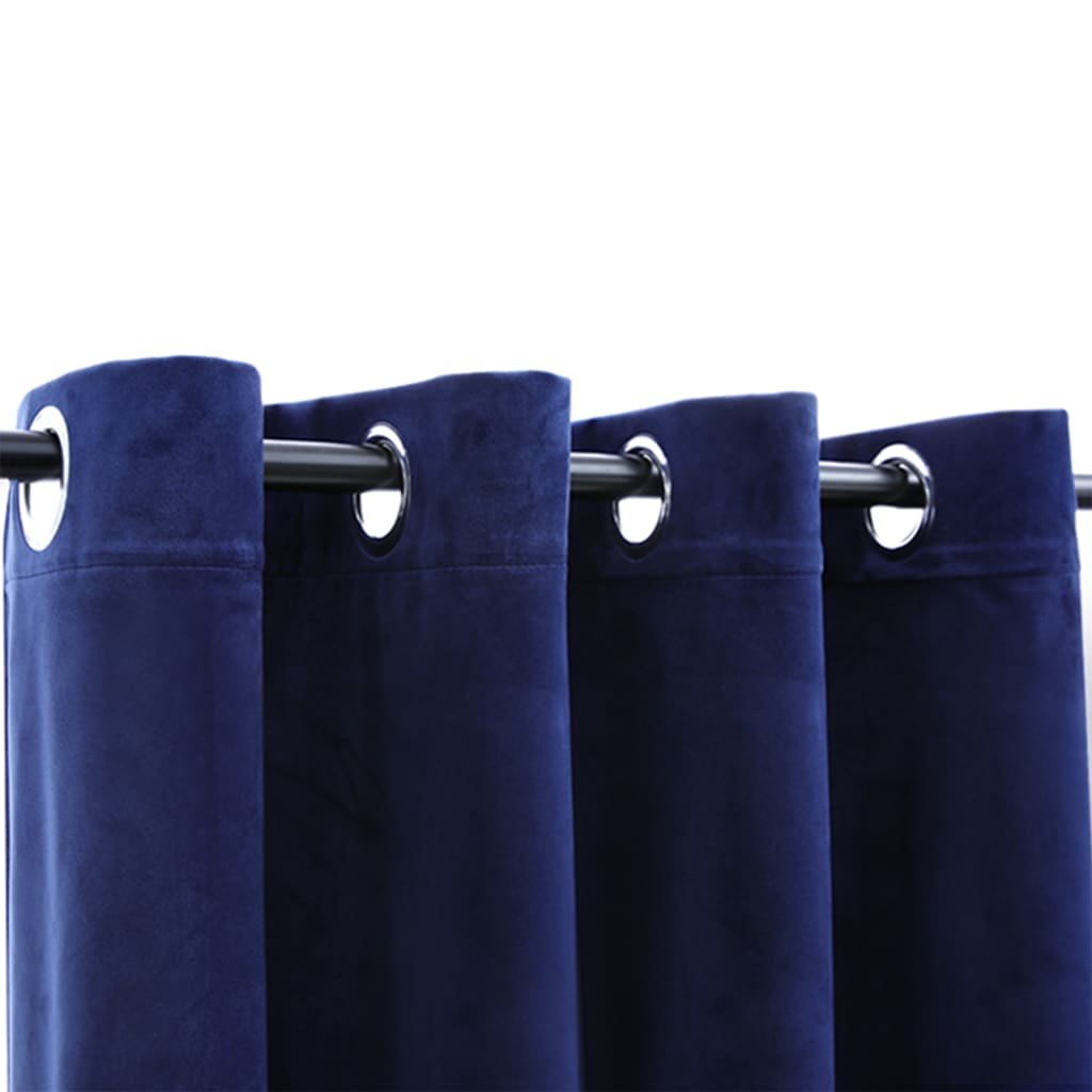 Blackout Curtain with Metal Rings Velvet Dark Blue 290x245 cm - OLBRIT