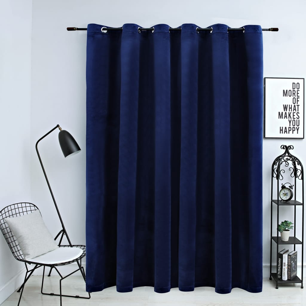 Blackout Curtain with Metal Rings Velvet Dark Blue 290x245 cm - OLBRIT
