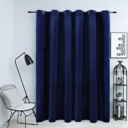 Blackout Curtain with Metal Rings Velvet Dark Blue 290x245 cm - OLBRIT