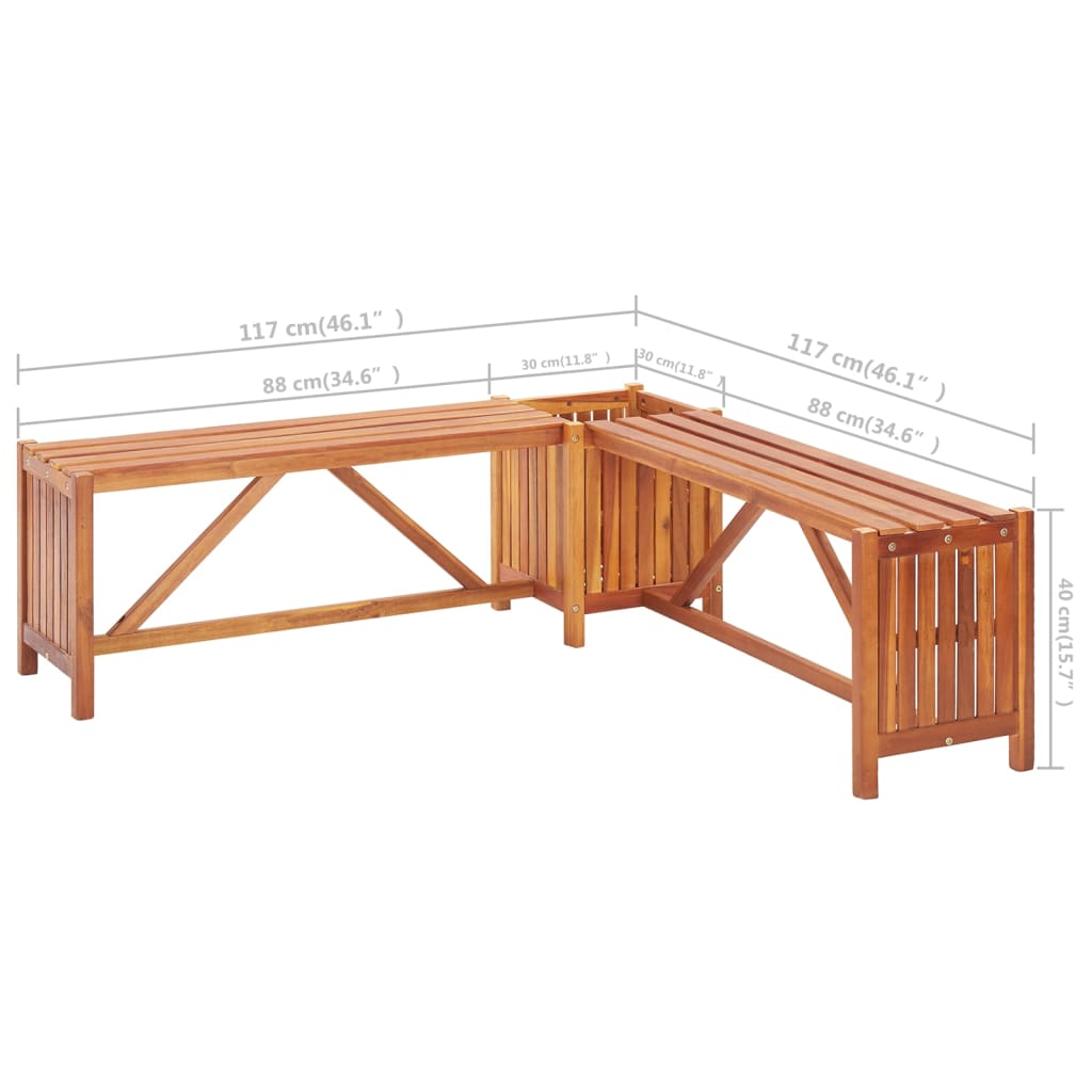 Garden Corner Bench with Planter 117x117x40cm Solid Acacia Wood - OLBRIT