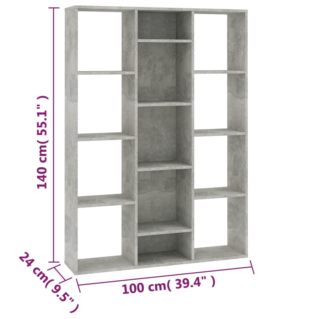 Room Divider/Book Cabinet Concrete Grey 100x24x140 cm Engineered Wood - OLBRIT