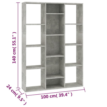 Room Divider/Book Cabinet Concrete Grey 100x24x140 cm Engineered Wood - OLBRIT