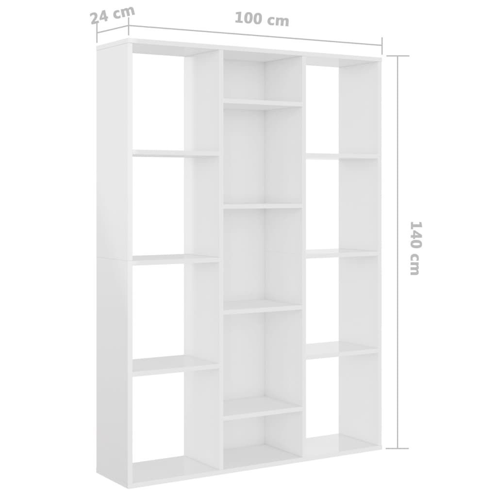 Room Divider/Book Cabinet High Gloss White 100x24x140 cm Engineered Wood - OLBRIT