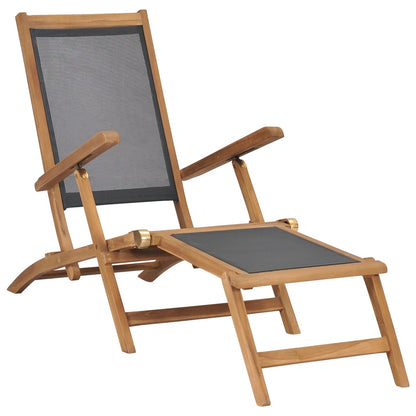 Deck Chair with Footrest Solid Teak Wood Black - OLBRIT