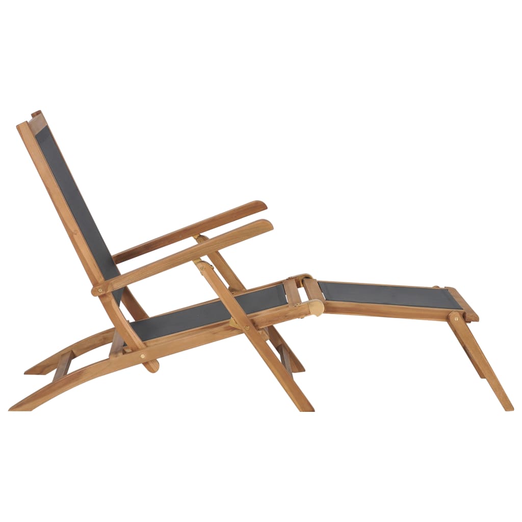 Deck Chair with Footrest Solid Teak Wood Black - OLBRIT