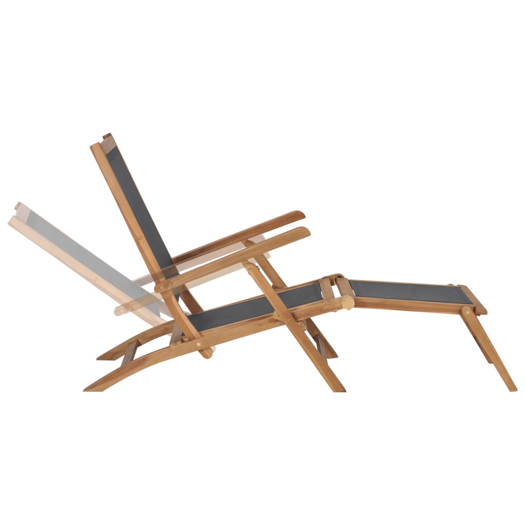 Deck Chair with Footrest Solid Teak Wood Black - OLBRIT