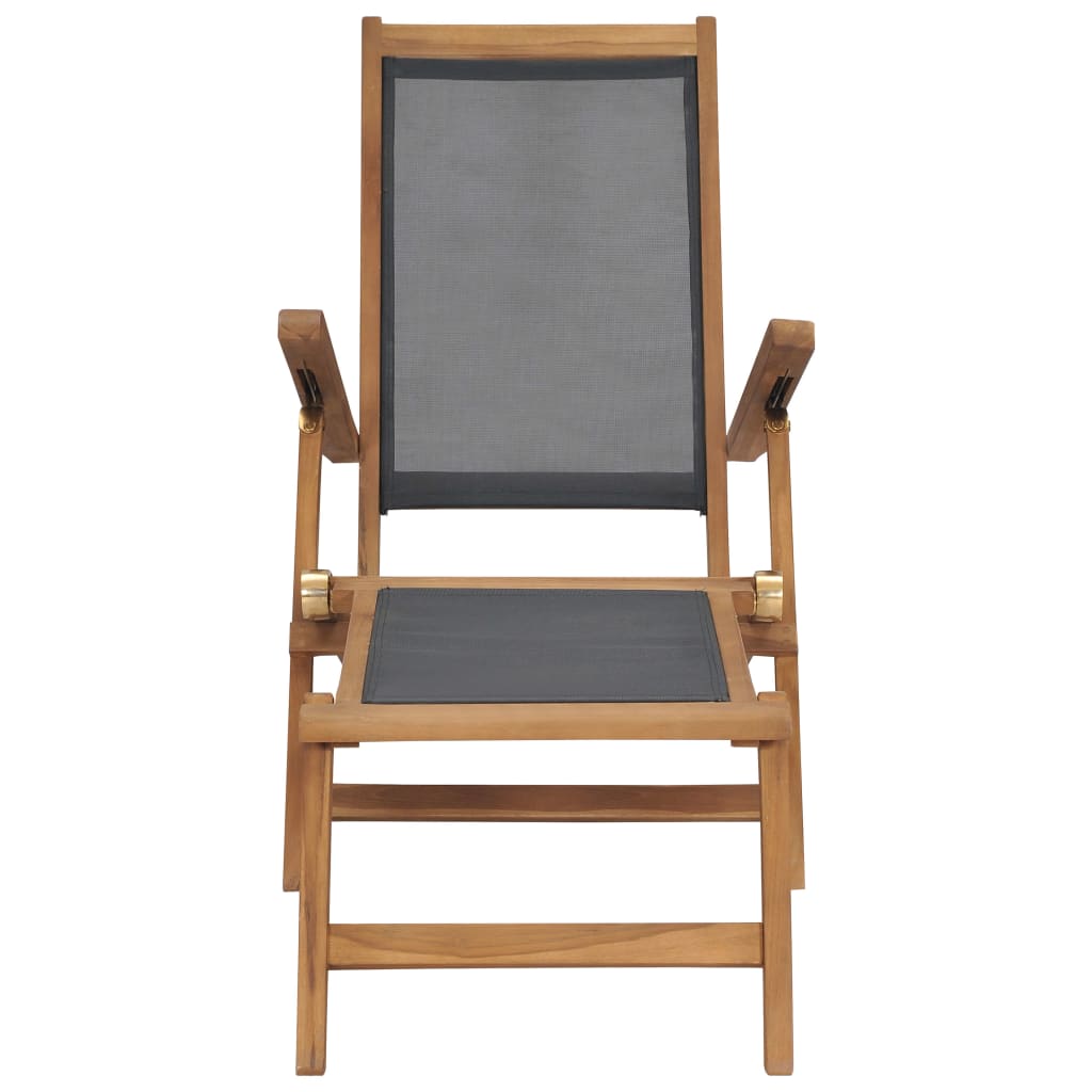 Deck Chair with Footrest Solid Teak Wood Black - OLBRIT