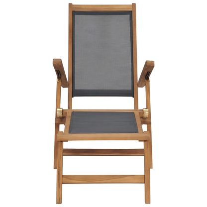 Deck Chair with Footrest Solid Teak Wood Black - OLBRIT